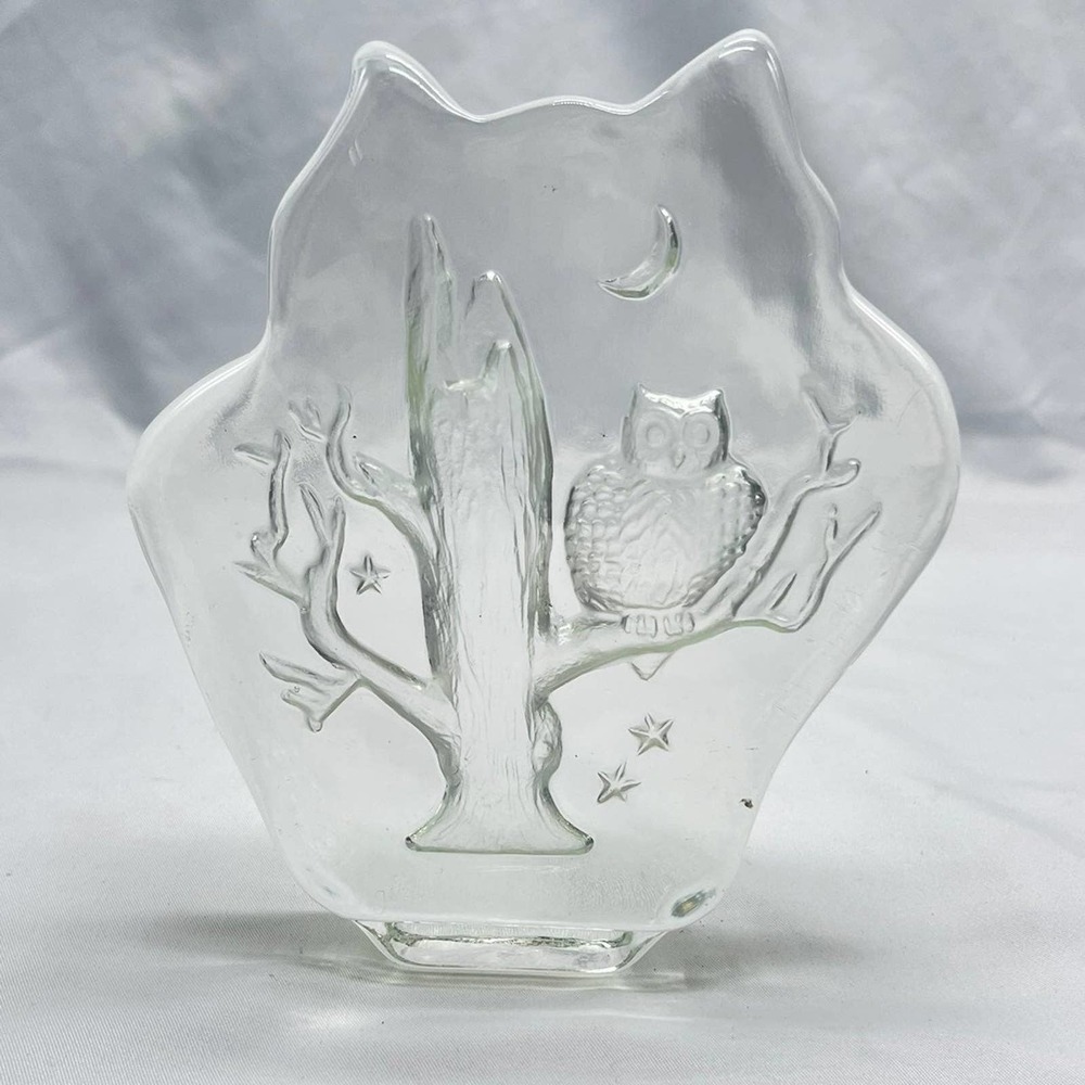 Vintage etched glass owl paperweight